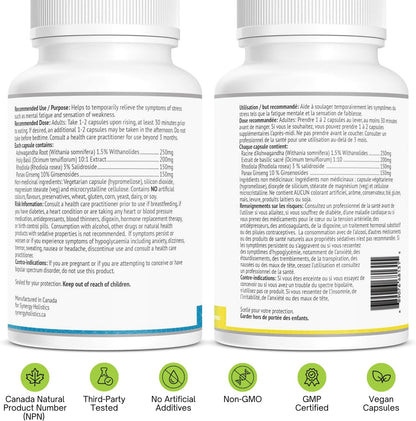 Two supplement bottles with labels and certification icons on a white background