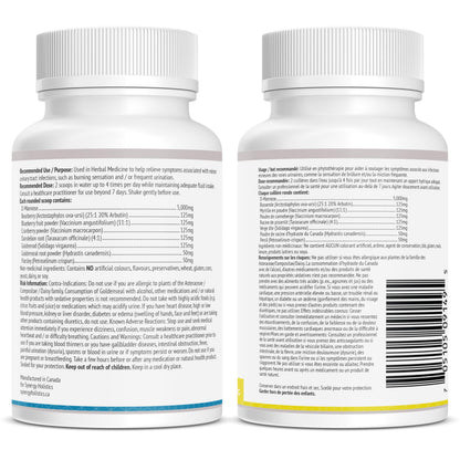 Two supplement bottles with labels on a white background