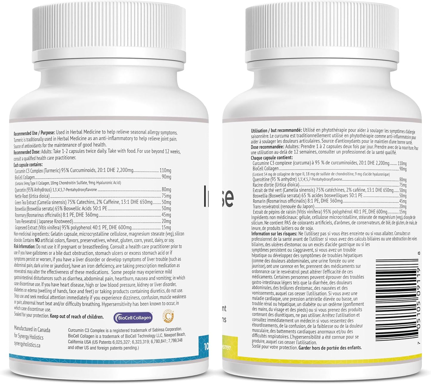 Two supplement bottles with labels on a white background