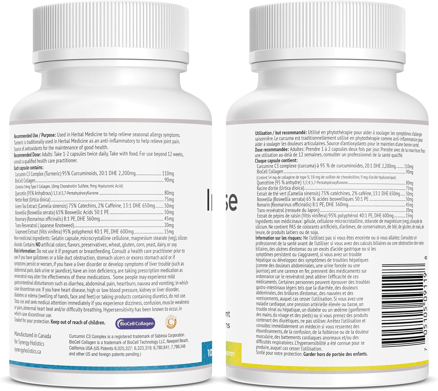 Two supplement bottles with labels on a white background