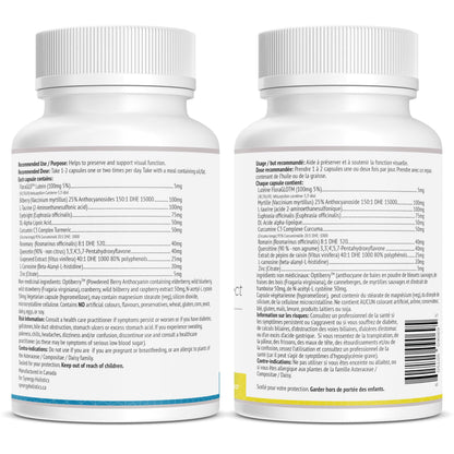 Two supplement bottles with labels on a white background